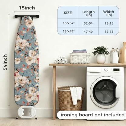 Sage Green Floral Ironing Board Cover 15x54 Inch Thick Cotton Padding