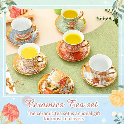 Teenyyou Set of 36 Floral Porcelain Tea Cups and Saucers - Stylish 5.4 Oz Variation