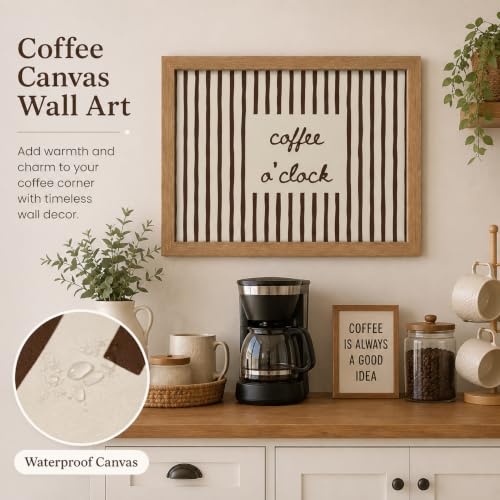 Coffee O'clock Framed Canvas Wall Art - Coffee Lovers Decor - 8x10 Inch