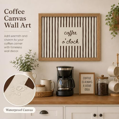 Coffee O'clock Framed Canvas Wall Art - Coffee Lovers Decor - 8x10 Inch