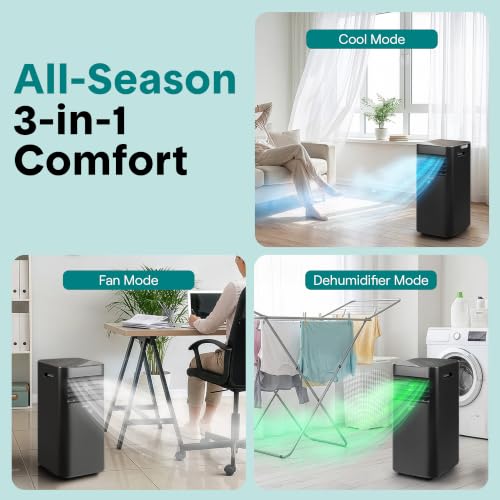 Portable 8,000 BTU Air Conditioner with Dehumidifier & Fan - All-in-One Climate Control