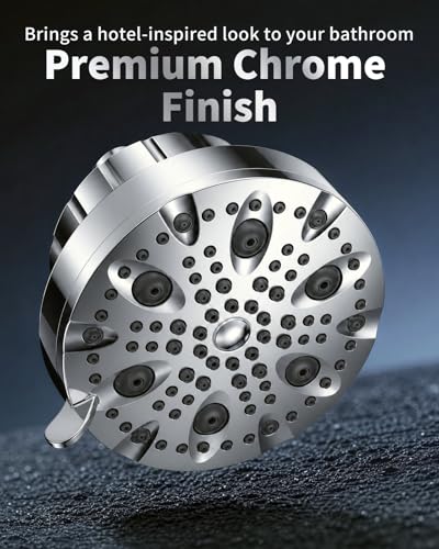 OFFO 9-Mode Filtered Shower Head with Built-In Cartridge, 5-Inch Fixed Chrome Shower Head with Adjustable Swivel - Variation of This Listing