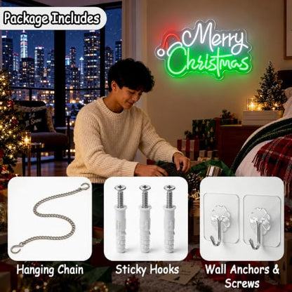 Christmas Hat Neon Sign for Holiday Decor - Indoor Window & Wall Lighting