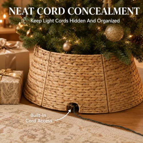 28 Inch Woven Rattan Christmas Tree Collar - Tree Skirt for Artificial Trees