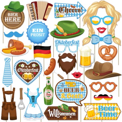 Oktoberfest Photo Booth Props Bavarian Blue Beer Theme Party Decorations - Beer