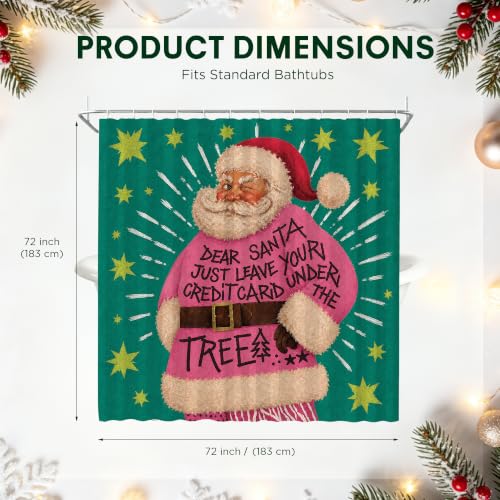 Pink Christmas Shower Curtain Set with 12 Hooks - 72x72 Inch, Teal Santa Quote