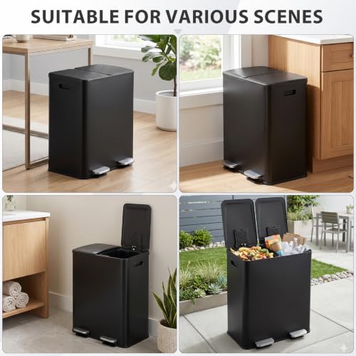 Dual Stainless Steel Kitchen Trash Can 13.2 Gallon with Soft Close Lid