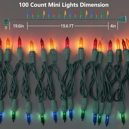 Multicolor Christmas String Lights 100 Count 21ft Incandescent Connectable Indoor Outdoor