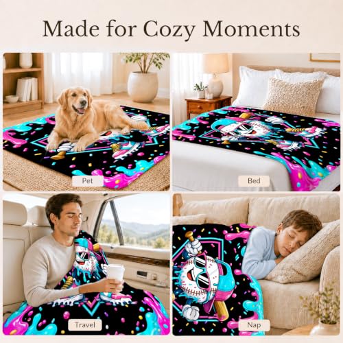 Purple Baseball Drip Blanket for Boys - Flannel Throw for Kids 40x50 inches