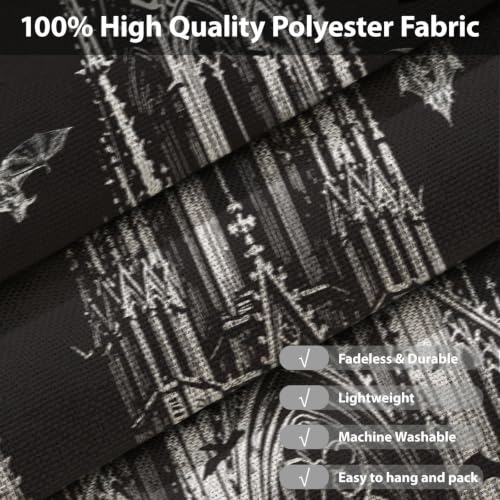 Halloween Bat Castle Gothic Cathedral Wall Tapestry Set - Black & White Decor