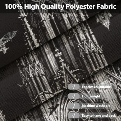 Halloween Bat Castle Gothic Cathedral Wall Tapestry Set - Black & White Decor