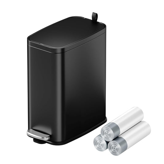 Skiennix 1.6 Gallon Step Pedal Trash Can - Soft Close Lid, Black Stainless Steel, Slim Design with 60 Bags