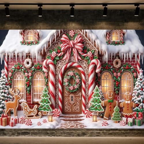 Christmas Gingerbread House Backdrop Banner Xmas Party Decor Multi8 10x8ft