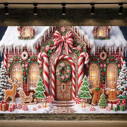 Christmas Gingerbread House Backdrop Banner Xmas Party Decor Multi8 10x8ft