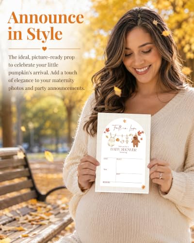 Fall Baby Shower Invitations with Envelopes - Autumn Teddy Design, 25 Pack