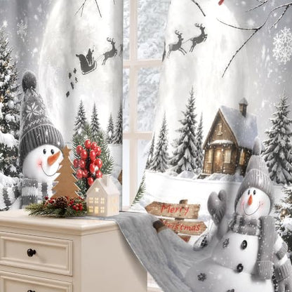 Christmas Snowman Grommet Blackout Curtains 84 Inch Length 2 Panels Set - Snowman / 52"W x 84"L