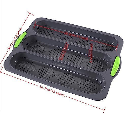 Joyeee Baguette Pans for Baking, French Bread Pans for Baking / 3 Loaf, Silicone Loaf Roll Pan Cake Baking Mold Tray, Non-Stick Baking Hot Dog Mold, Sandwich Mold Bake Tools for Oven, Grey, 34.5 CM