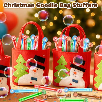 Christmas Mini Bubble Wands Set - 64 Pack with Santa, Tree, Snowman & Reindeer Designs - Holiday Party Favors & Gifts Variation of THIS listing