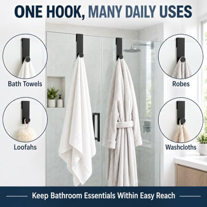 Matte Black 7.5 Inch Shower Door Hooks for Frameless Glass Doors - 2 Pack