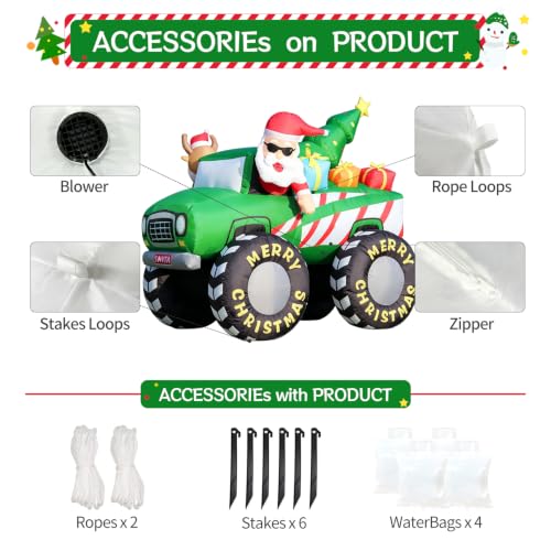 Christmas Inflatable Monster Truck with Santa Reindeer & LED Lights - Yard Decor