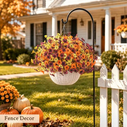 Fall Hanging Flower Baskets with Artificial Flowers - Outdoor Decor Set
