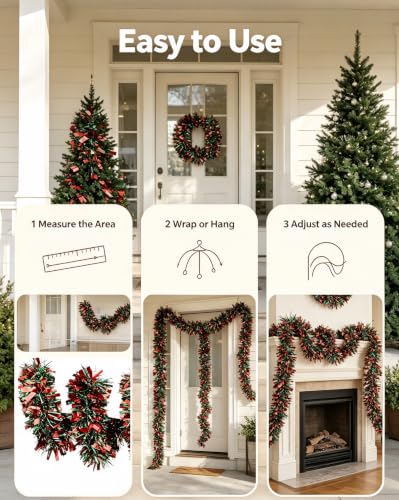 Red & Green Christmas Tinsel Garland 6.56 Ft Flexible Holiday Decor