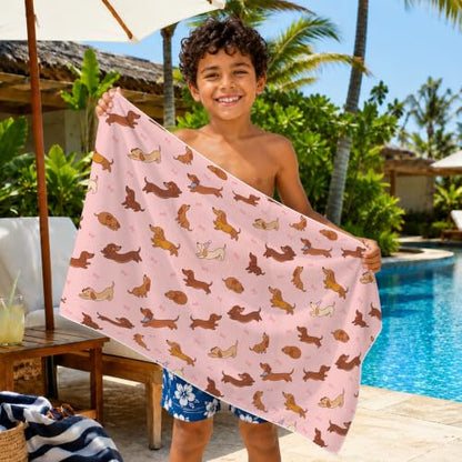Pink Dachshund Beach Towel 30x60in for Women & Kids - Soft & Quick-Drying