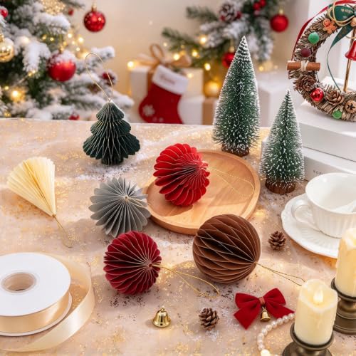 Green 6 Pcs Paper Christmas Tree Honeycomb Decorations for Holiday & Winter Wonderland