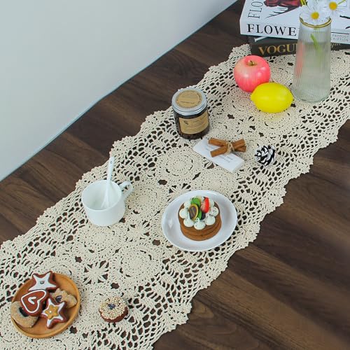 Kilofly Handmade Crochet Cotton Lace Table Runner - Beige 15.7 x 43.3 Inch