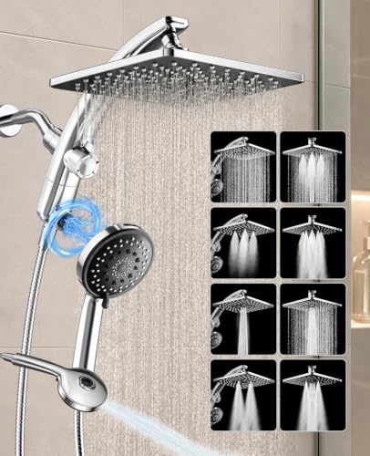 Chrome 10-Inch Square Shower Head with Handheld Multi-Pattern Spray