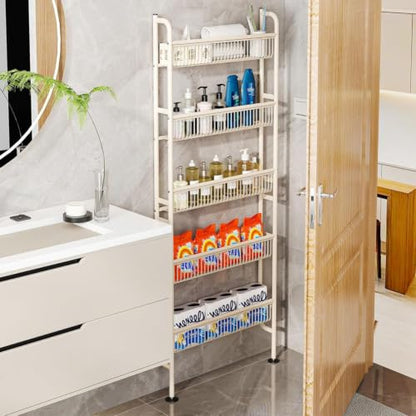 Behind The Door Storage Shelf Narrow 5-Tier White Round Variation