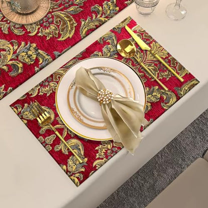 Christmas Red European Decorative Placemats Set of 6 - Luxurious Table Mats