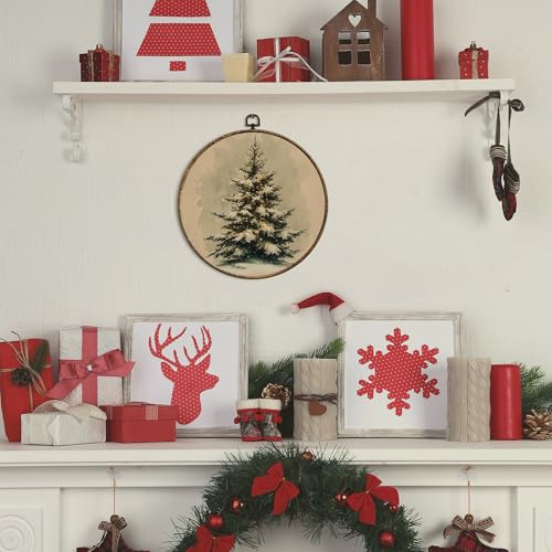 Christmas Tree Round Wall Art - Winter Canvas Decor for Home & Holiday