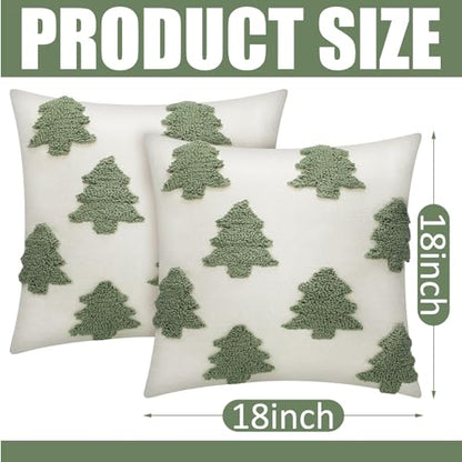 Christmas Pillow Covers 18x18 Inch - Tree White Holiday Decor - Mixweer 2 Pcs