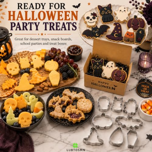Mini Halloween Cookie Cutter Set - 8 Stainless Steel Shapes for Baking & Snacks