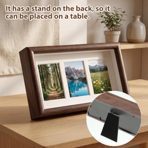 Walnut Wood Multi Picture Frame 2x3 3-Photo Desktop Display - Dark Walnut