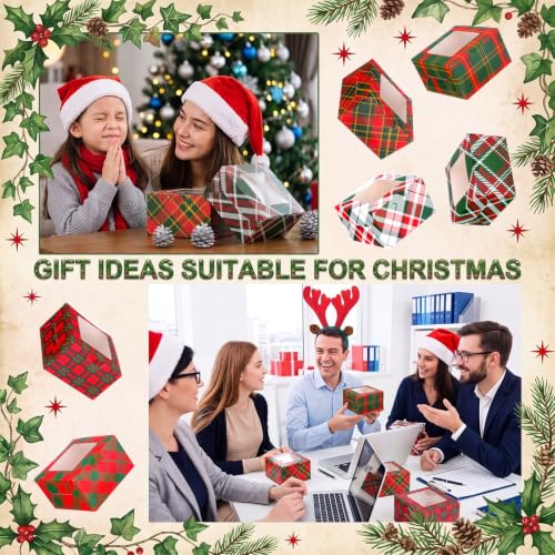 48 Pcs Christmas Gingham Treat Boxes with Window - Red & Green Holiday Design