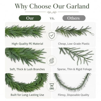 Real Touch 6ft Christmas Cedar Garland with Pinecones - Indoor Outdoor Decor