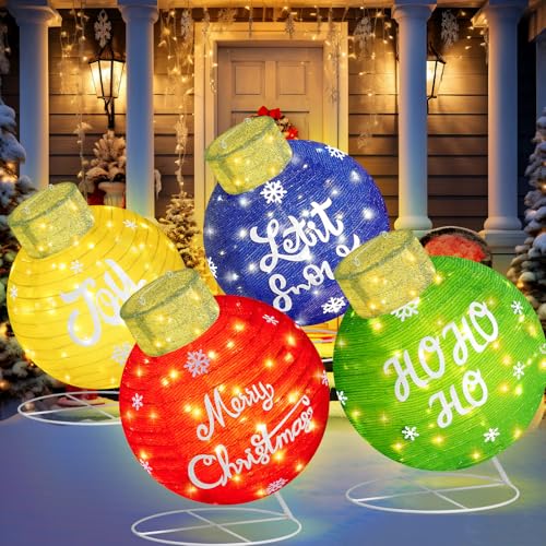 Large Outdoor Christmas Ball Lighted Ornament Set - 4 Collapsible Decor with LED Lights
