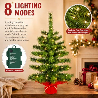2ft Pre-Lit Artificial Mini Christmas Tree with Warm White LED Lights
