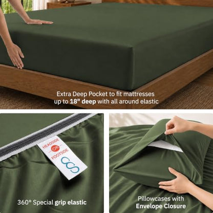 Queen Size Viscose from Bamboo Sheets Dark Olive - Cooling & Silky Soft