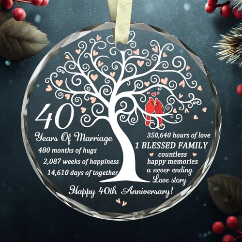 40th Wedding Anniversary Glass Ornament - Ruby Milestone Gift for Couple
