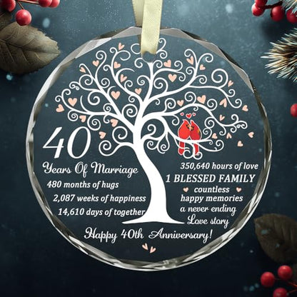 40th Wedding Anniversary Glass Ornament - Ruby Milestone Gift for Couple