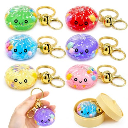 6PCS Kawaii Fidget Keychain Toy with Bell - Acrylic Flow Bun Design