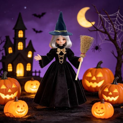 Miniature Witch Hat and Straw Broom Set for Halloween Craft Decorations