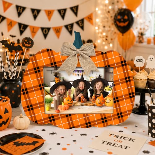 Rustic Fall Pumpkin Wooden Photo Frame for 4x6 Photos, Thanksgiving & Halloween Decor