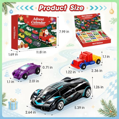 Transforming Car Toy Set with 24-Day Christmas Countdown for Kids and Teens
