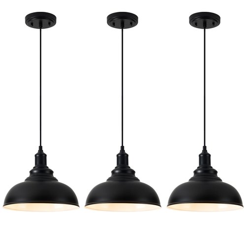 ALAISLYC 3-Pack Black Farmhouse Pendant Light Adjustable Pendant Lighting for Kitchen Island Industrial Hanging Barn Pendant Lights Over Island Sink Light Fixtures