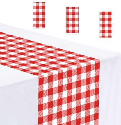 Red Gingham Disposable Table Runner Set - 3 Pieces for Party & Event Decor