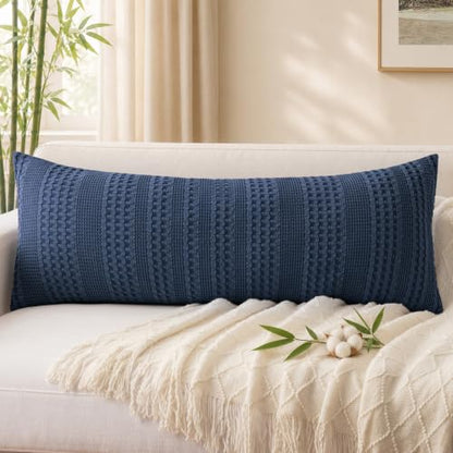 Navy Blue Bamboo Body Pillowcase 36x14 Inch Waffle Weave Support Cover - Pack of 1